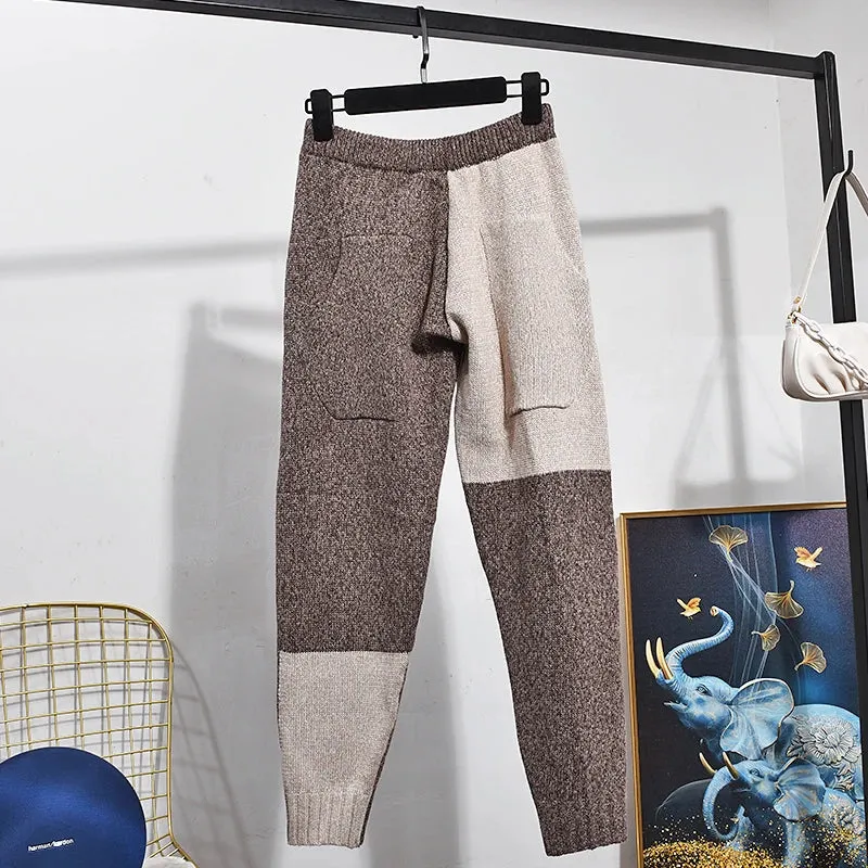 Pre Order:  Two-Tone Slit Sweater Pants Knitted Set